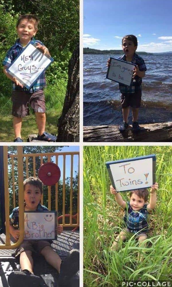 twin pregnancy announcement with older brother