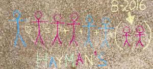 twin gender reveal drawing with chalk