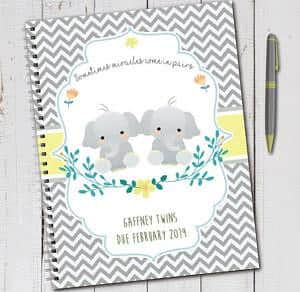 twin pregnancy journal book with elephants