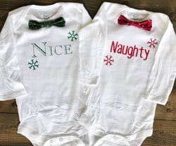 twin Christmas outfits for boys with bow ties